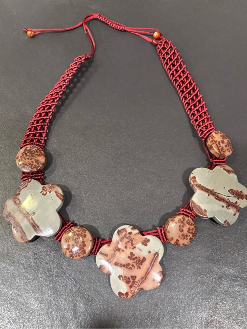 Handcrafted Red Floral Stone macrame Statement adjustable Necklace festival